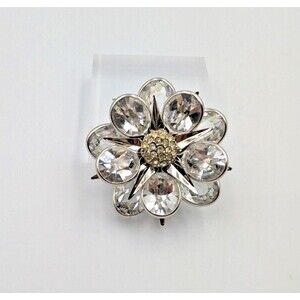 Vintage Walter Lampl 12K White Gold Filled Clear Crystal Flower Brooch Pendant